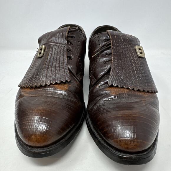 Footjoy‎ Classics Vintage Golf Shoes Kiltie Size 10.5 Lizard Skin Brown USA Made main image 13